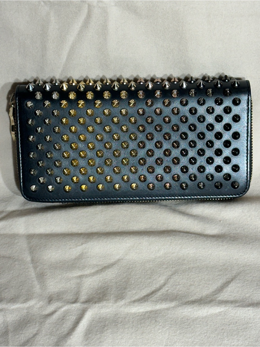 Christian Louboutin Studded Ombré Black Leather Zip Wallet
